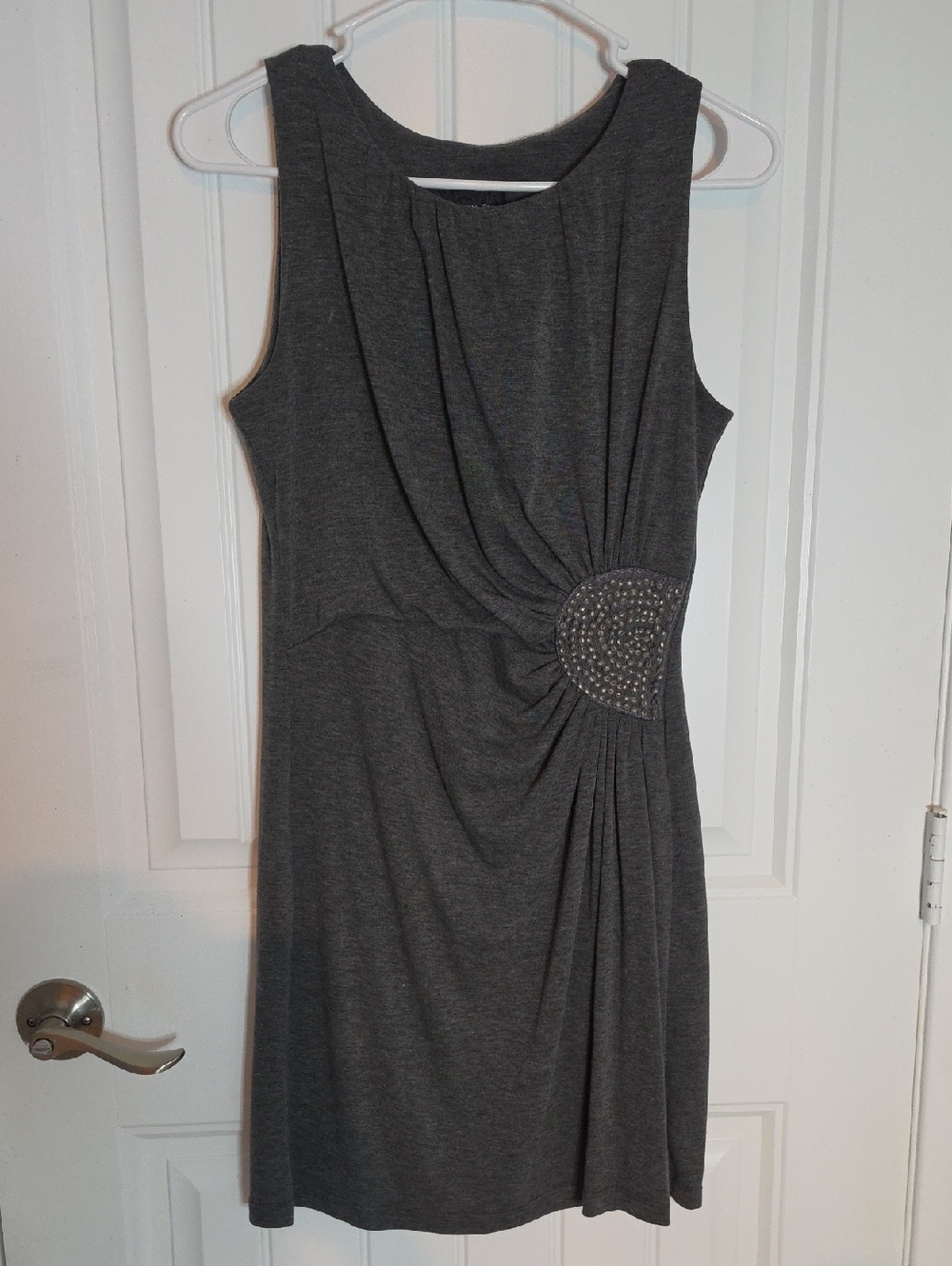 Dark Gray Sleeveless Midi Dress with Beaded Side Detail